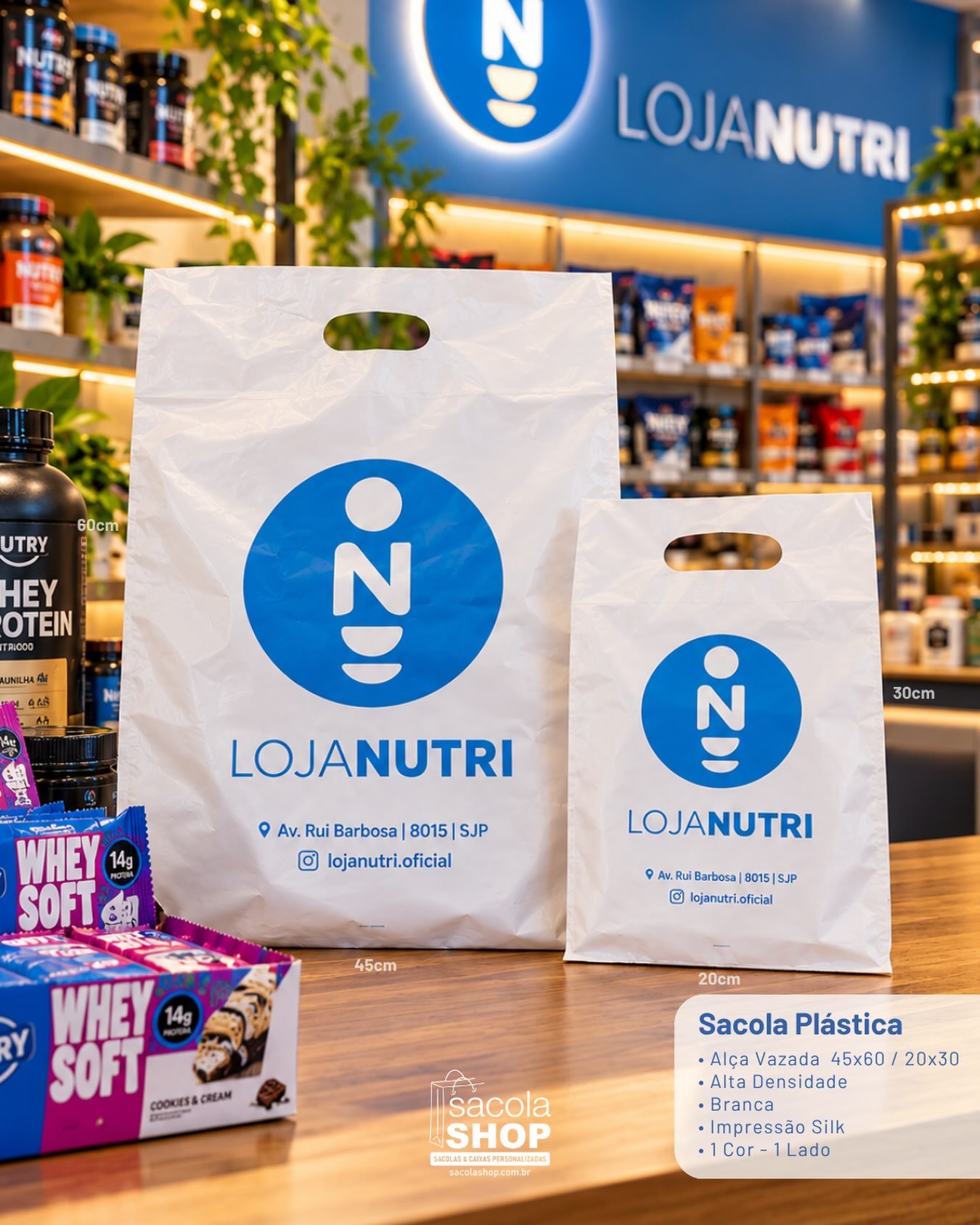 Sacolas personalizadas da Loja Nutri